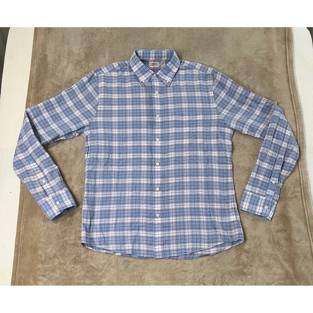 Faherty Brand Shirt Men's M Blue Pink Plaid Cotton Linen Stretch Button Down EUC